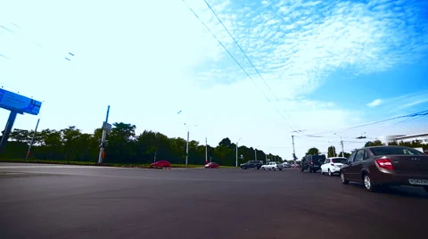Crossroad with city transport. Low Angle Fisheye Stock Footage 65731259