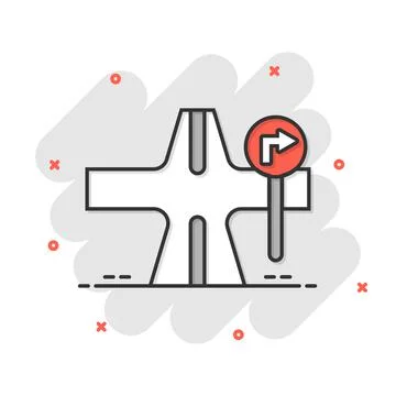 Crossroad icon in comic style. Road direction navigation cartoon vector illus Stock Illustration
