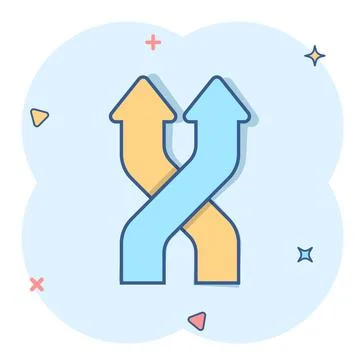 Crossroad icon in comic style. Road direction navigation cartoon vector illus Stock Illustration