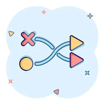 Crossroad icon in comic style. Road direction navigation cartoon vector illus Stock Illustration