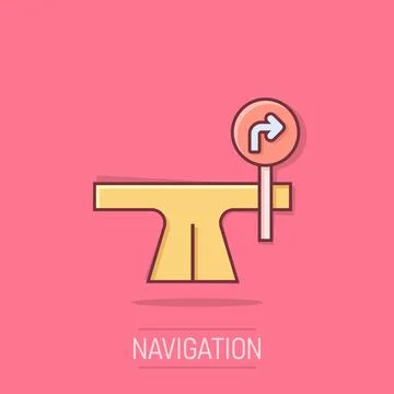 Crossroad icon in comic style. Road direction navigation cartoon vector ill.. Stock Illustration