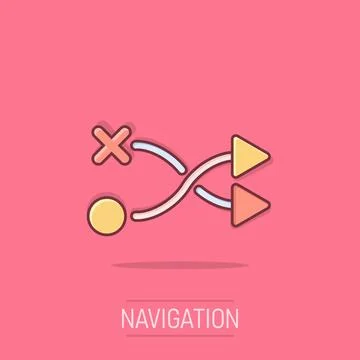 Crossroad icon in comic style. Road direction navigation cartoon vector ill.. Stock Illustration