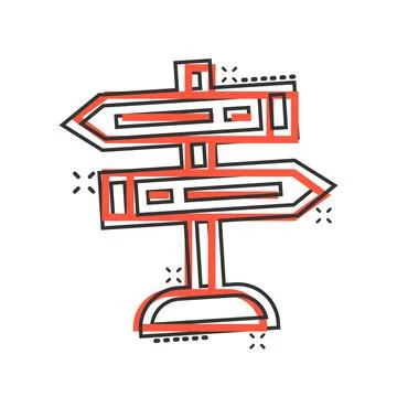 Crossroad signpost icon in comic style. Road direction cartoon vector illustr Stock Illustration