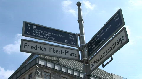 Crossroad Street Sign Board In Berlin Stock Footage