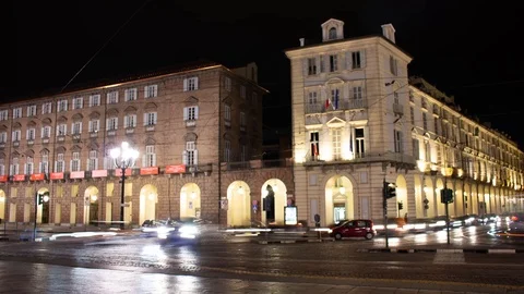 Crossroad view between Piazza Catello and Via Po (Torino, Italy). TImelapse. Stock Footage