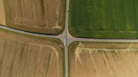 Crossroad - wheat and corn fields 02 Stock Footage 94987279