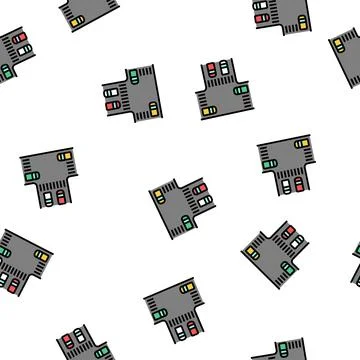 Crossroads with cars vector seamless pattern 스톡 일러스트