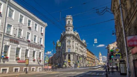 Crossroads five corners timelapse hyperlapse. ST. Petersburg, Russia Stock Photos