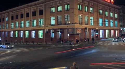 Crossroads Night Traffic Stock Footage 920831