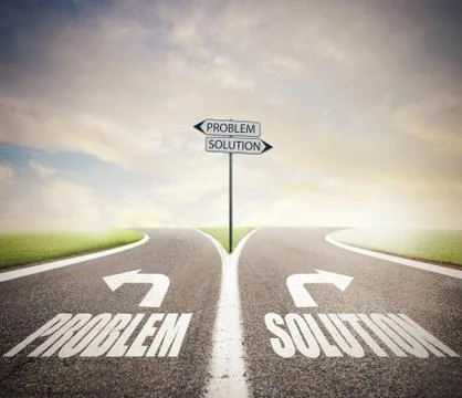 Crossroads with problem and solution way. Concept of right decision. 스톡 사진