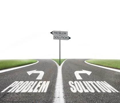 Crossroads with problem and solution way. Concept of right decision in business 스톡 사진
