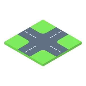 Crossroads road junction presenting intersection with green grass on square l Stock-Illustration