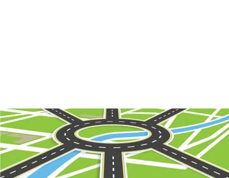 Crossroads of roads with markings. Roundabout Circulation. View in perspect.. Stock Illustration