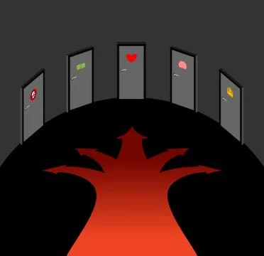 Crossroads. Selecting way. Closed doors. Fork in road Stock Illustration