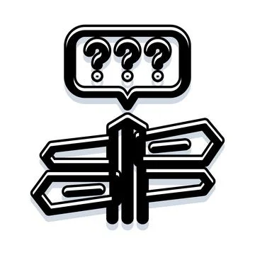 Crossroads signpost with question marks indicating choice dilemma 스톡 일러스트