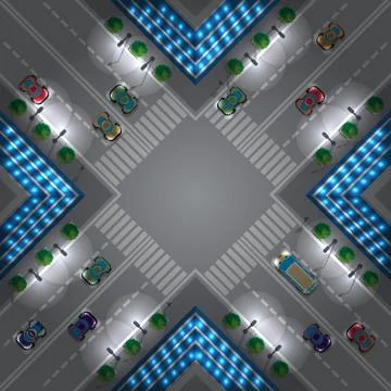 Crossroads in the town at night. Stock Illustration