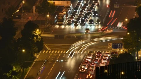 Crossroads traffic timelapse at night Stock Footage 94885859