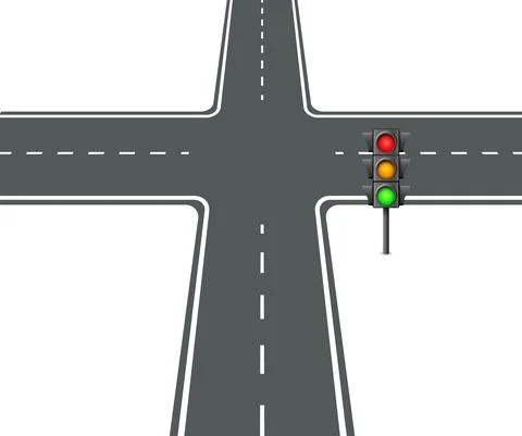 Crossroads view flat intersection trafficlight vector illustration 스톡 일러스트