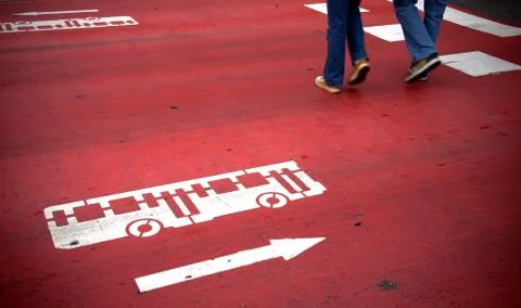 Crosswalk with bus sign Stock Photos