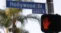 Crosswalk Hollywood Street Sign Traffic Light Los Angeles Crossroad Palm Tree LA HD Footage