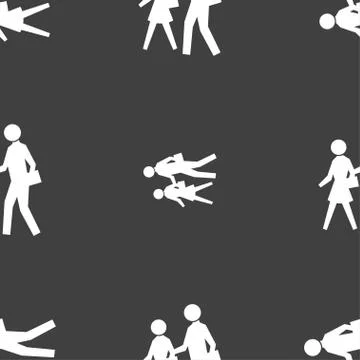 Crosswalk icon sign. Seamless pattern on a gray background. Stock Illustration