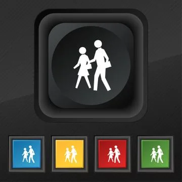Crosswalk icon symbol. Set of five colorful, stylish buttons on black texture 스톡 일러스트