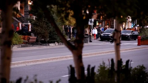 Crosswalk pan Downtown Banff Stock Footage 101986172
