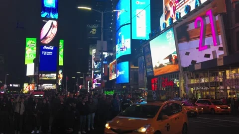 Crosswalk in Times Square by night Stock Footage 130896807