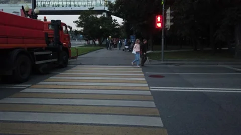 A crosswalk we go to a red light, violation of the rules Stock Footage 138723847