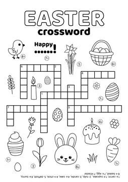 Crossword with black and white Easter elements. English words. Educational Stockillustratie
