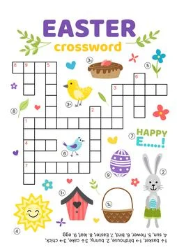 Crossword with Easter items. English words. Educational puzzle game for kids Stock Illustration