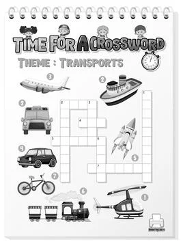 Crossword puzzle game template about transportation Stock Illustration