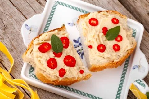 Crostini beans puree Stock Photos