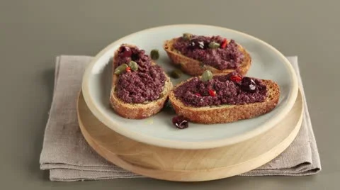 Crostini with olive paste Video stock 24670597