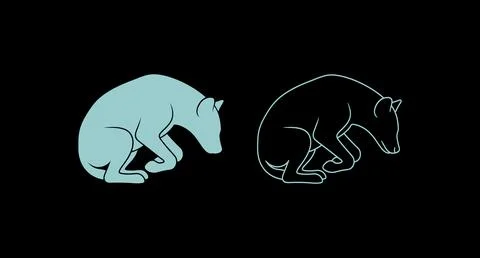Crouching hyena illustration set in solid and outline styles with wild animal Stock Illustration