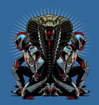 Crouching race with snake background Stock Illustration