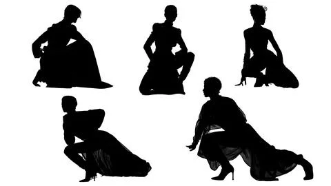 Crouching Runway Model Silhouette Set Stock Illustration