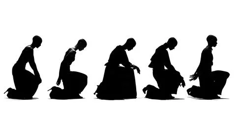 Crouching Runway Model Silhouette Set Stock Illustration