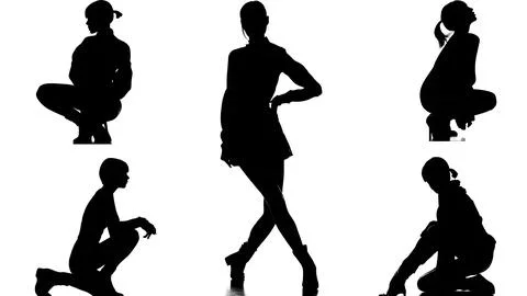 Crouching Runway Model Silhouette Set Stock Illustration