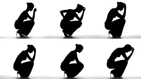 Crouching Runway Model Silhouette Set Stock Illustration