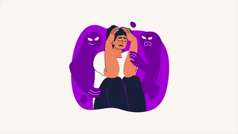 Crouching woman having an attack of schizophrenia and hallucinations Stock Footage 252246063