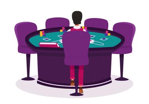 Croupier in a casino at a blackjack table vector illustration. People chara.. Stock Illustration