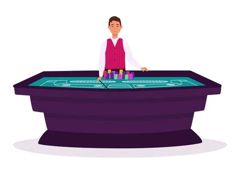 Croupier in a casino at a craps table vector illustration. People character.. Stock Illustration