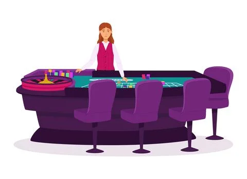 Croupier in a casino at a roulette table vector illustration. Casino, gaming Stock Illustration