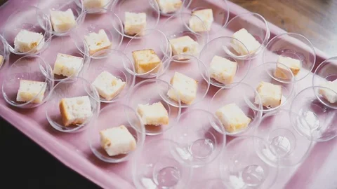 Croutons in cups Stock Footage 81544698