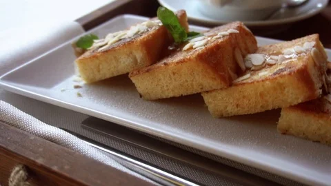 Croutons with nuts and mint Stock Footage 122857790