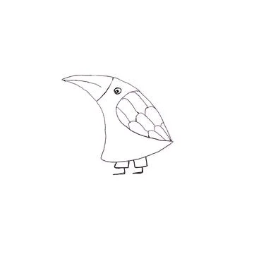 Crow bird with large beak linear black and white drawing Ilustración de archivo