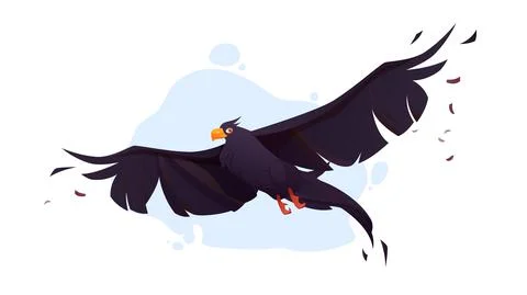 Crow with black wings fly in blue sky Stock Illustration