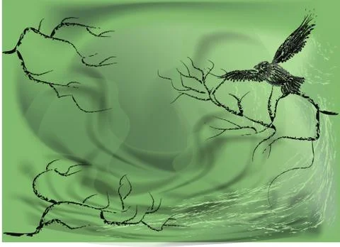 Crow on a dry tree Stock Illustration