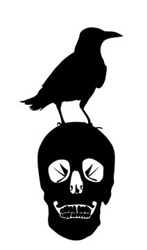 Crow on human head skull vector silhouette illustration isolated 스톡 일러스트